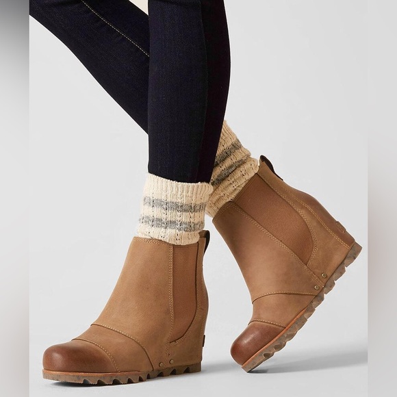 Sorel Lea Womens Ankle Boots Sz Brown Tan Leather Hidden Wedge